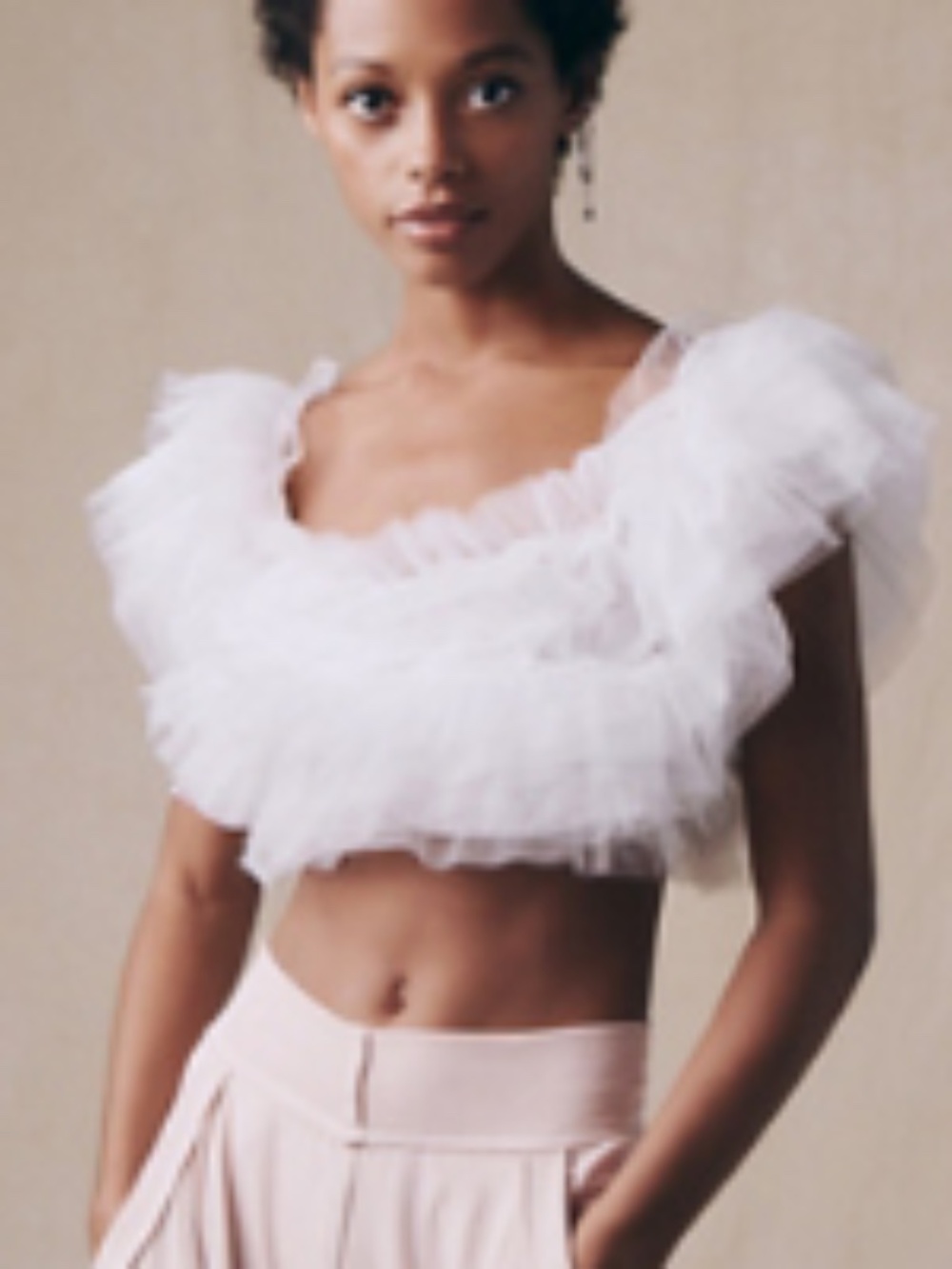 Free People Ivory Ruffle Tulle Crop Top – XS